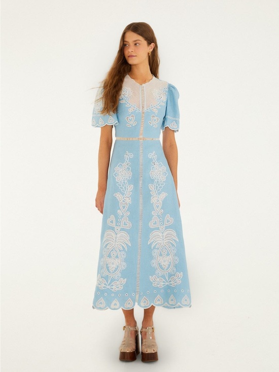 FARM Rio Dresses & Skirts - FARM RIO Light Blue Embroiderede Midi Dress